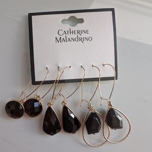 Catherine Malandrino Gold and Black Earring Trio